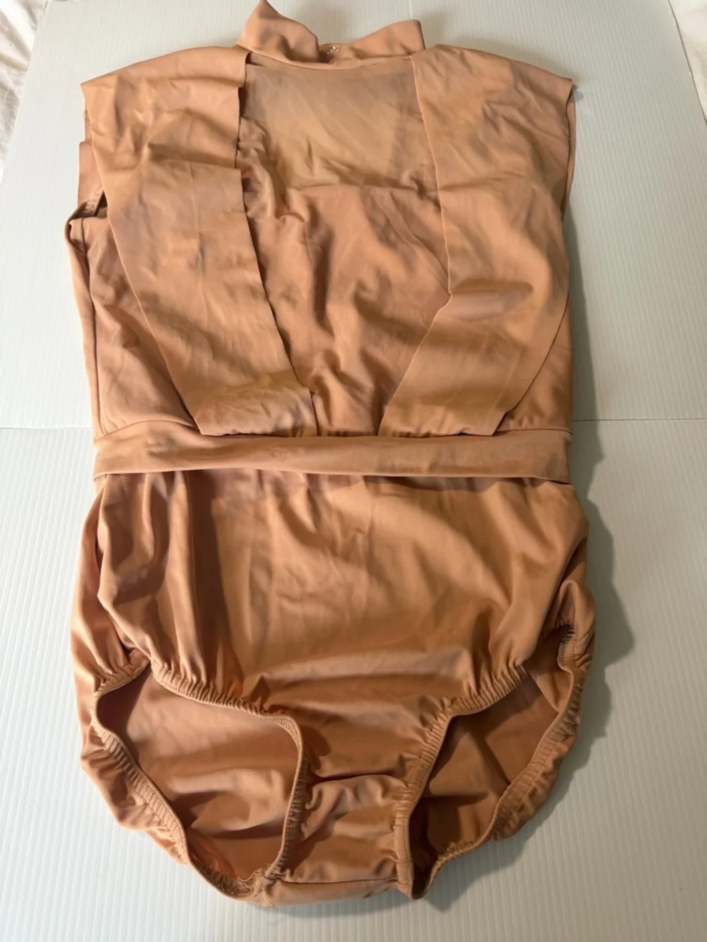 Kelle solo dance costume tan blush pink chasing clouds 2 piece leotard shorts MA